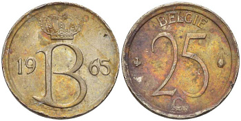 Бельгия 25 сантимов 1965 Belgie, Бодуэн I (1951-1993) KM 154.1 медно-никель 214-633