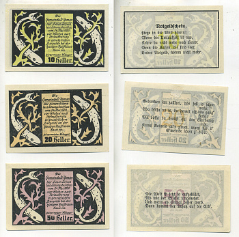 Австрия набор из 3 банкнот 1920 24 мая 1920, нотгельд, 10, 20, 50 геллеров, ST. ROMAN   бумага  aUNC  7555-1-3-2