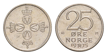 Норвегия 25 эре 1975 Улаф V (1957-1991) KM 417 медно-никель aUNC 4632-1248