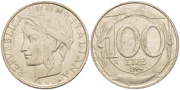 ИТАЛИЯ 100 ЛИР 1994 R KM 159 медно-никель 4551-443