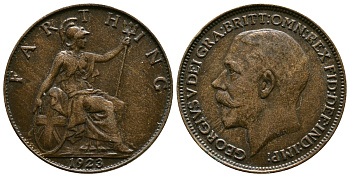 Великобритания 1 фартинг 1923 Георг V (1910-1936) KM 808.2 Spink 4060 бронза 4384-1253
