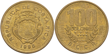 КОСТА-РИКА 100 КОЛОН 1995 w KM 230 сталь плакированная латунью 82-222