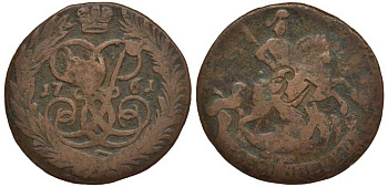 РОССИЯ 2 КОПЕЙКИ 1761 без букв Биткин 395 медь 1083-3-45