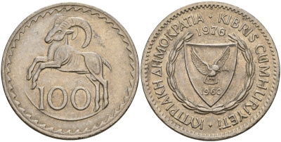 Кипр 100 милей 1976 KM 42 медно-никель 4140-232