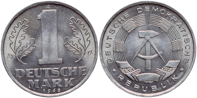 ГДР 1 МАРКА 1963 А KM 13 алюминий UNC 1523-125