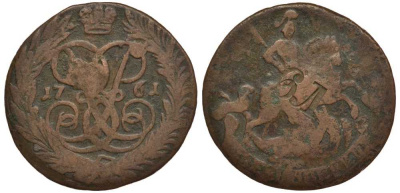 РОССИЯ 2 КОПЕЙКИ 1761 без букв Биткин 395 медь 1083-3-45