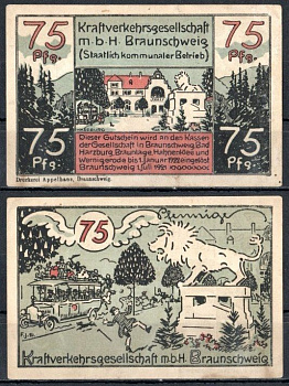 Брауншвейг 75 пфеннигов 1921 Mehl Grabowski 156.1-2/3 бумага UNC (пресс) 7556-55-2-1