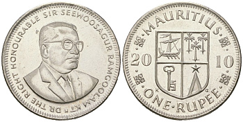 Маврикий 1 рупия 2010 Сивусагур Рамгулам KM 55 медно-никель UNC 4619-1256