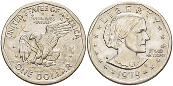 США 1 доллар 1979 P, Сьюзен Энтони KM 207 медь плакированная медно-никелем 210-812