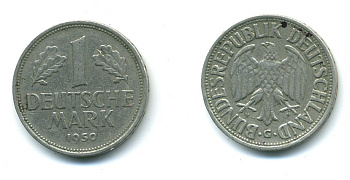 ФРГ 1 марка 1950 G, KM 110, J. 385 медно-никель 26-255