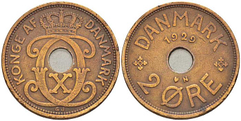 ДАНИЯ 2 ЭРЕ 1929 N; GJ, КРИСТИАН X (1912-1947) KM 827.2 бронза 67-146