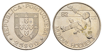 Португалия 10 эскудо 1982 Чемпионат мира по хоккею на роликах KM 616 медно-никель UNC 4678-811