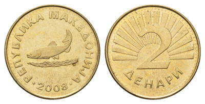 Македония 2 денара 2008 KM 3 латунь aUNC 4688-852