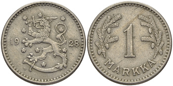 ФИНЛЯНДИЯ 1 МАРКА 1928 S KM 30 медно-никель 28-143