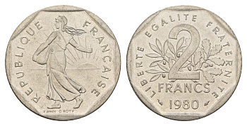 Франция 2 франка 1980 сеятель KM 942.1 никель 4543-245