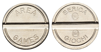 Италия жетон для игровых автоматов Area Games диаметр 24 мм, вес 5,6 гр нержавеющая сталь 4670-557