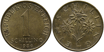 Австрия 1 шиллинг 1984 KM 2886 алюминиевая бронза 33-523