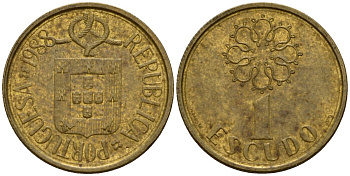 Португалия 1 эскудо 1988 KM 631 никель латунь 4154-1028