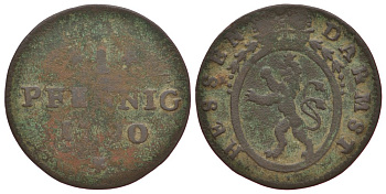 Гессен-Дармштадт 1 пфенниг 1790 RF KM 240 медь 186-556