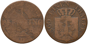 Пруссия 1 пфенниг 1835 D, Фридрих Вильгельм III (1797-1840) KM 405 медь 4549-436