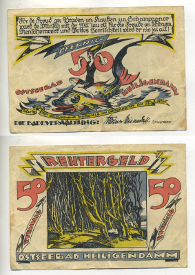 ОСТЗЕЕБАД-ХАЙЛИГЕНДАММ 50 ПФЕННИГОВ 1922 НОТГЕЛЬД, ЗЕМЛЯ МЕКЛЕНБУРГ бумага 7221-10-3