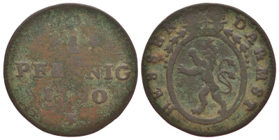 Гессен-Дармштадт 1 пфенниг 1790 RF KM 240 медь 186-556