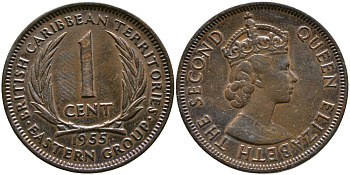 Британские Восточно-Карибские территории 1 цент 1955 Елизавета II (1952-2022) KM 2 бронза 4529-823