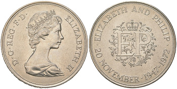 Великобритания 25 пенсов 1972 25 лет со дня свадьбы Елизавтеы II И Филлипа (1947-1972, серебрянная свадьба), Елизавета II (1952-2022) KM 917, Spink 4226 медно-никель UNC 00-1067-4-11