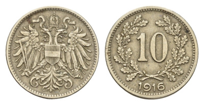 Австрия 10 геллеров 1916 Франц Иосиф I (1848-1916) KM 2825 медь цинк никель 4674-414