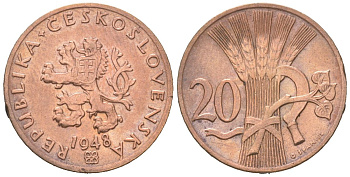 Чехословакия 20 геллеров 1948 KM 20 бронза 192-563