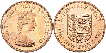 Джерси 2 пенса 1971 герб, Елизавета II (1952-) KM 31 бронза UNC 4583-125