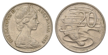 Австралия 20 центов 1968 Елизавета II (1952-2022), утконос KM 66 медно-никель 4671-454