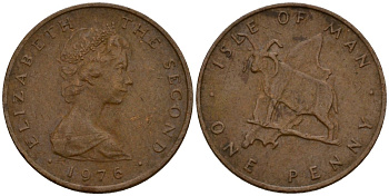Остров Мэн 1 пенни 1976 AA, козел, Елизавета II (1953-) KM 33 бронза 4602-833