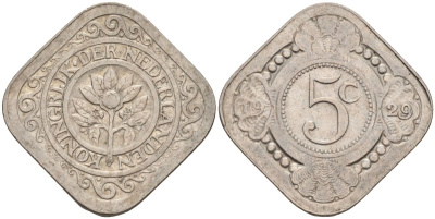 Нидерланды 5 центов 1929 Вильгельмина (1890-1948) KM 153 медно-никель 4592-841