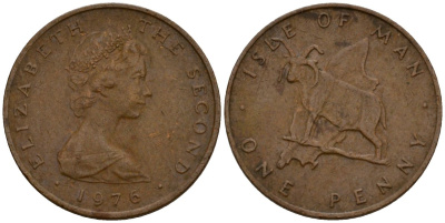 Остров Мэн 1 пенни 1976 AA, козел, Елизавета II (1953-) KM 33 бронза 4602-833