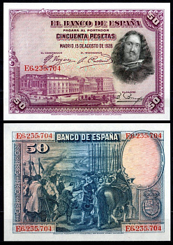 Испания 50 песет 1928 Pick 75 b бумага 8621-32-2-1