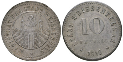 Вайсенфельс (Пруссия, Саксония) 10 пфеннигов 1918 Funck 589.5, Men18 33237.6 железо 4151-1232