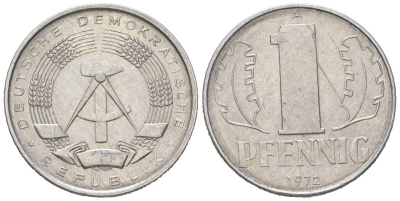 ГДР 1 пфенниг 1972 A, редкий год KM 8.1 алюминий 201-259