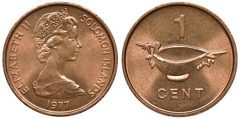 Соломоновы острова 1 цент 1977 чаша KM 1 бронза aUNC M54-17