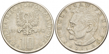 ПОЛЬША 10 ЗЛОТЫХ 1978 MW, БОЛЕСЛАВ ПРУС KM 73 медно-никель 213-822