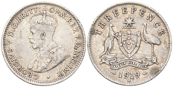 Австралия 3 пенса 1919 M, Георг V (1910-1936) KM 24 серебро 4621-1116