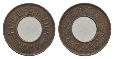 Британская Индия 1 пайс 1944 L KM 533 бронза 4658-1124