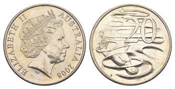 Австралия 20 центов 2008 Елизавета II (1952-2022), утконос KM 403 медно-никель 4385-551