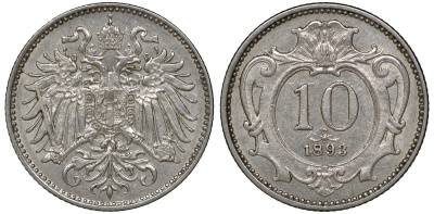 Австрия 10 геллеров 1893 Франц Иосиф I KM 2802 никель 4163-713
