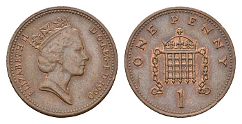 Великобритания 1 пенни 1990 Елизавета II (1952-2022) KM 935, Spink 4381 (B3) бронза 4696-761