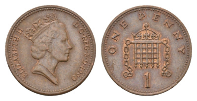 Великобритания 1 пенни 1990 Елизавета II (1952-2022) KM 935, Spink 4381 (B3) бронза 4696-761