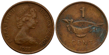 Соломоновы острова 1 цент 1977 Елизавета II (1953-) KM 1 бронза 4602-846