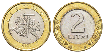 Литва 2 лита 2001 KM 112 биметалл UNC 4624-721