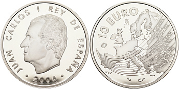 Испания 10 евро 2004 M, Расширение ЕС KM 1099 серебро PROOF 06-281-42