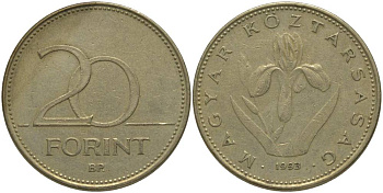 Венгрия 20 форинтов 1993 венгерский ирис KM 696 никель латунь 181-747